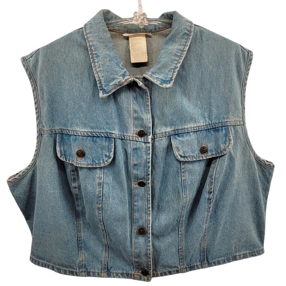 Frederick's of Hollywood Vintage Denim Jean Vest Sleeveless Trucker Festival
